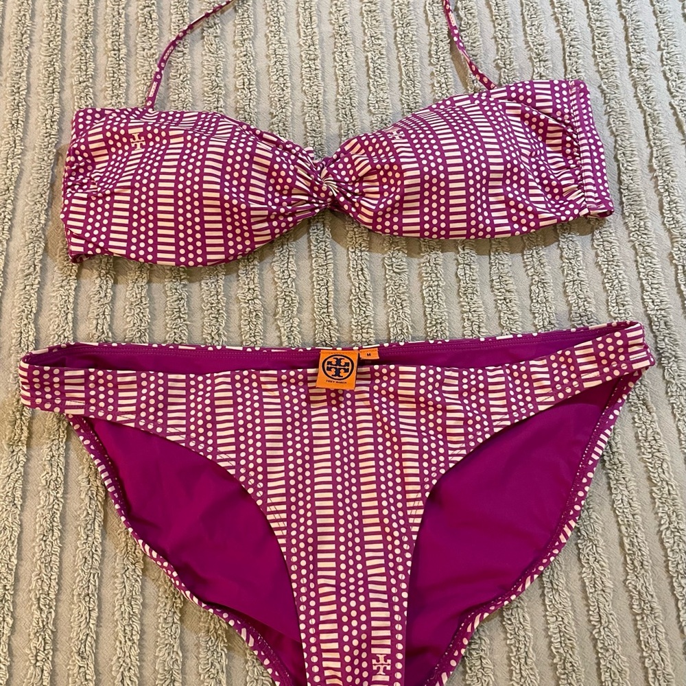 Tory Burch Pink and White Bikini Set